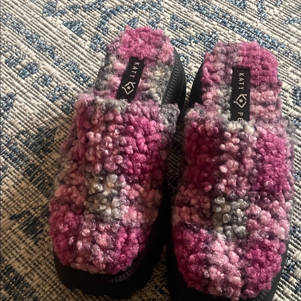 Katy Perry Collections Pink and Gray Fuzzy Slippers